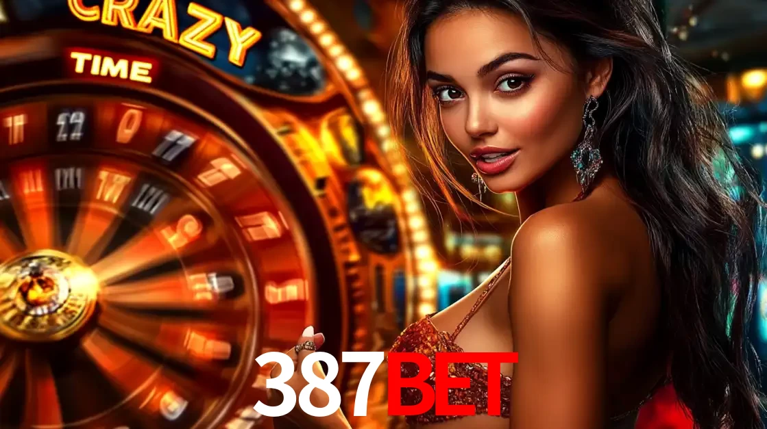 Mulher ao lado da roda de prêmios do jogo de cassino ao vivo Crazy Time, um dos shows de jogos mais emocionantes oferecidos pela plataforma de apostas 387BET.