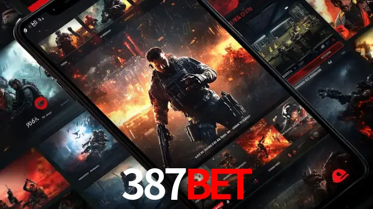 Tela de um celular exibindo uma galeria de jogos de tiro com temática militar, mostrando a variedade de e-sports disponíveis para apostas na plataforma de entretenimento 387BET.